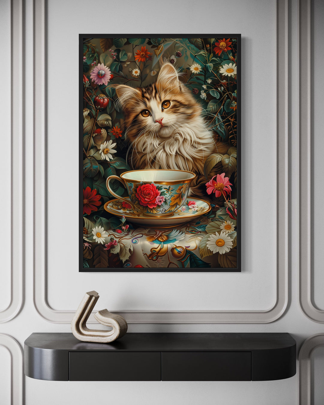 Cute Kitten With Teacup Kitchen Wall Art