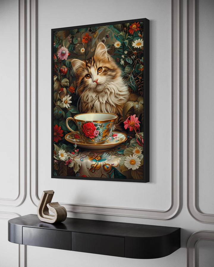 Cute Kitten With Teacup Kitchen Wall Art