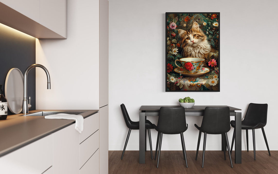 Cute Kitten With Teacup Kitchen Wall Art