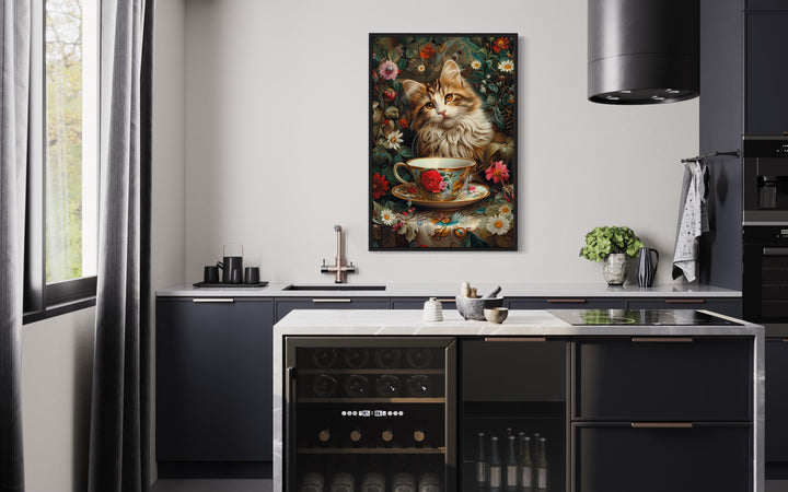 Cute Kitten With Teacup Kitchen Wall Art