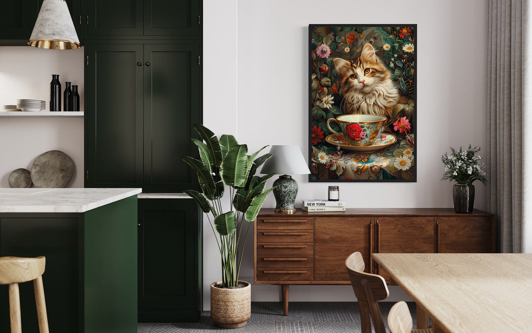 Cute Kitten With Teacup Kitchen Wall Art