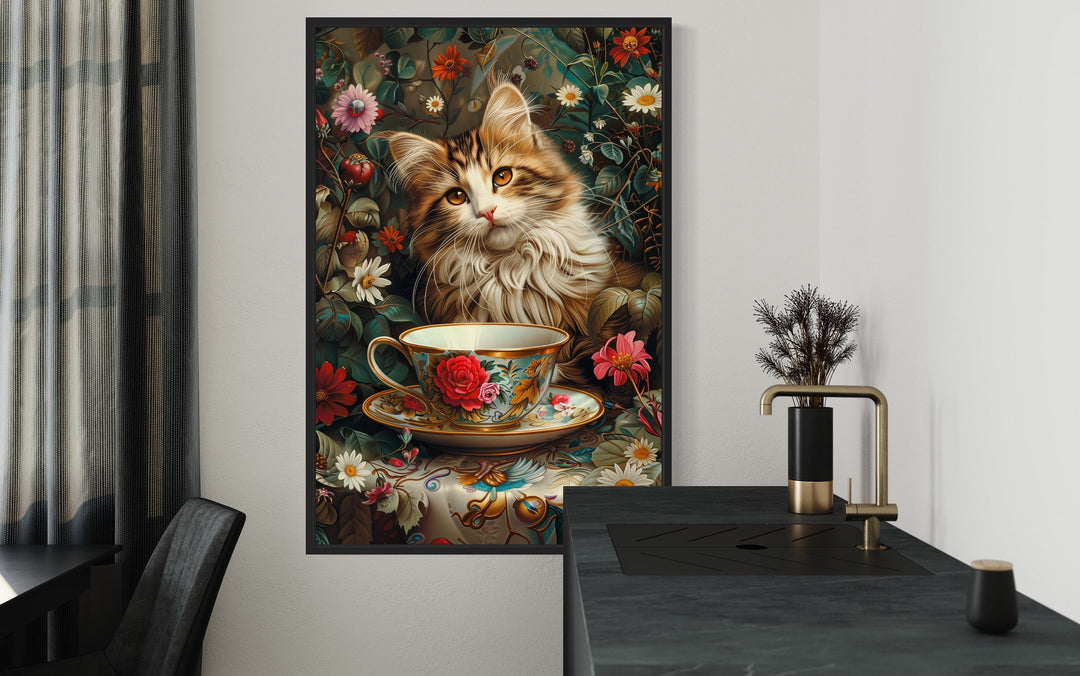 Cute Kitten With Teacup Kitchen Wall Art