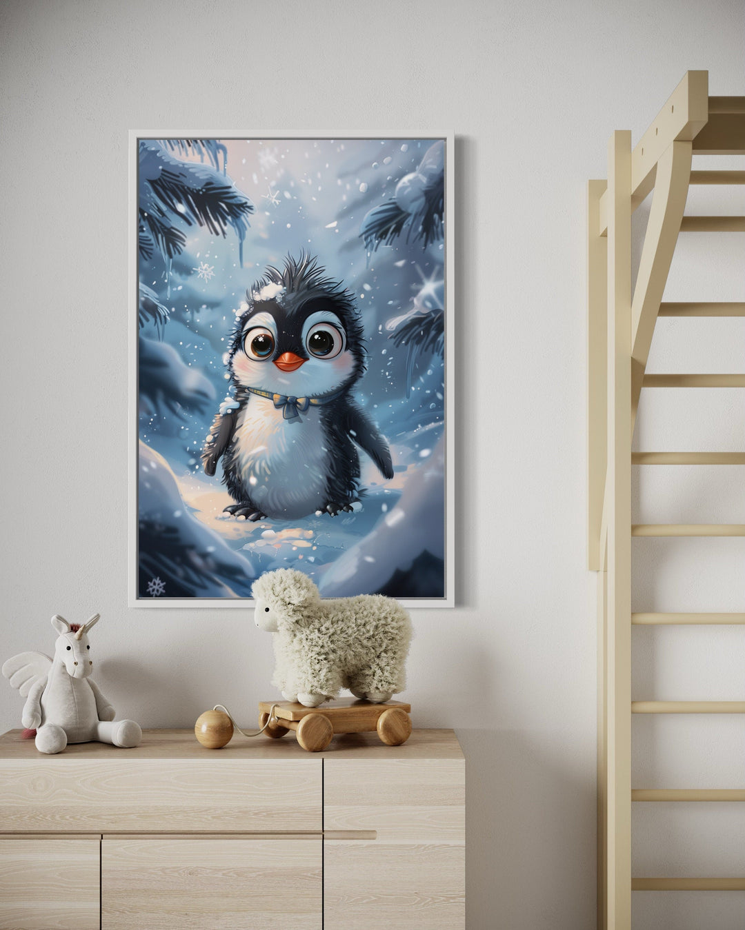 Cute Penguin In Snow Nursery Wall Art