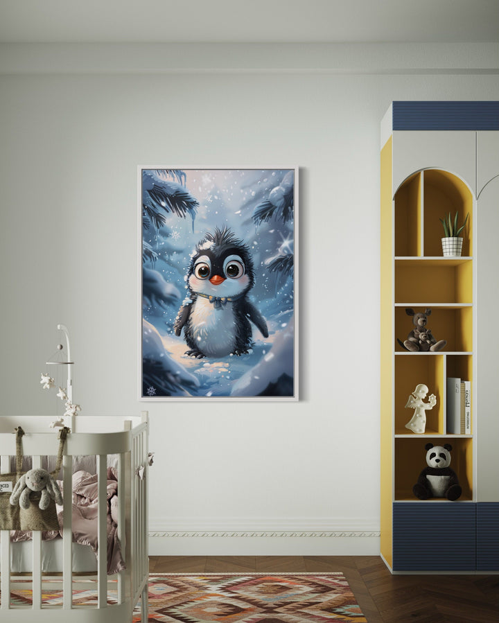 Cute Penguin In Snow Nursery Wall Art