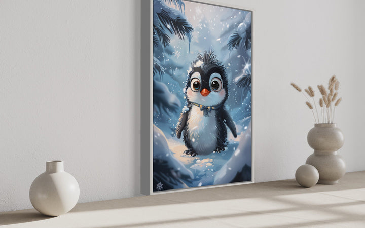 Cute Penguin In Snow Nursery Wall Art