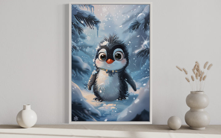 Cute Penguin In Snow Nursery Wall Art