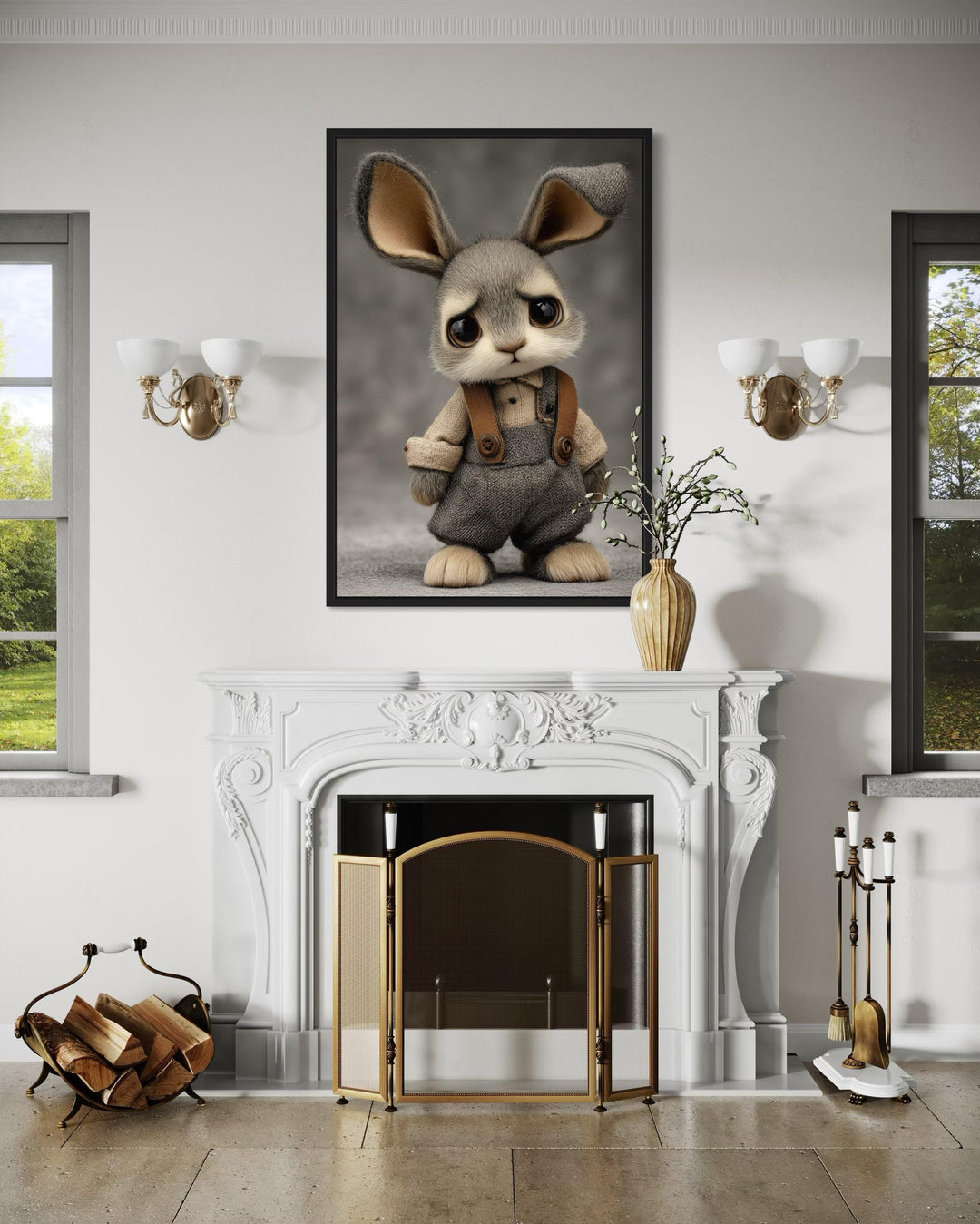 Cute Sad Bunny Canvas Wall Art