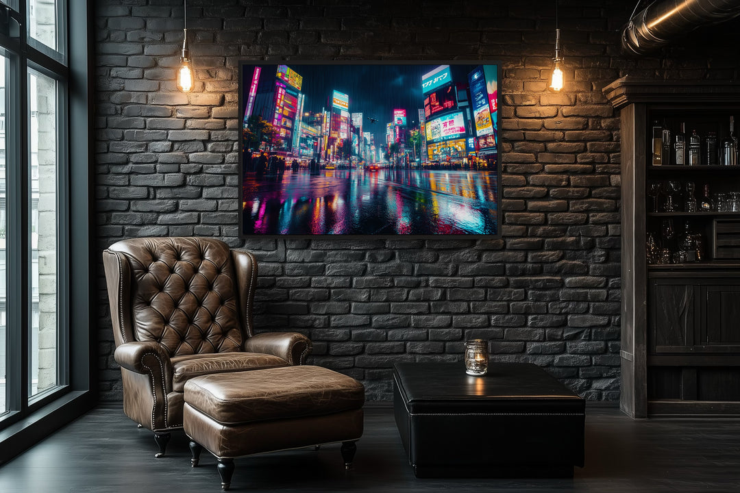 Wall Art For Men - Cyberpunk Tokyo Framed Canvas Wall Art