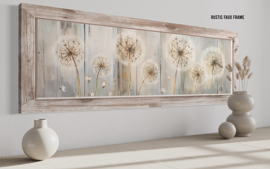 Dandelions Painting On Distressed Wood Horizontal Canvas Wall Art