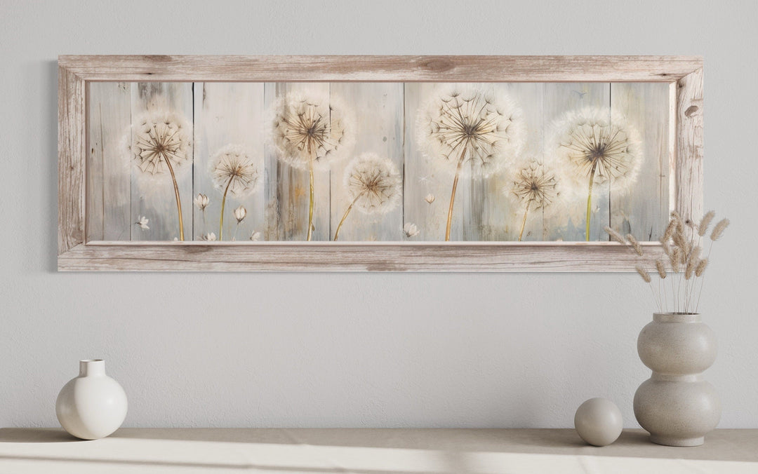 Dandelions Painting On Distressed Wood Horizontal Canvas Wall Art