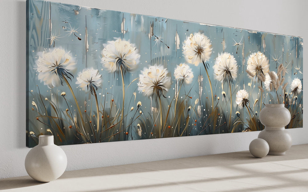 Dandelions Painting On Distressed Wood Horizontal Farmhouse Wall Art