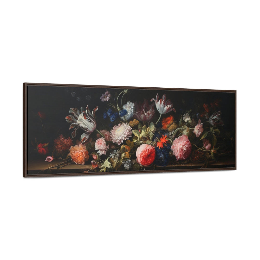 Dark Academia Antique Flowers Moody Horizontal Framed Canvas Wall Art