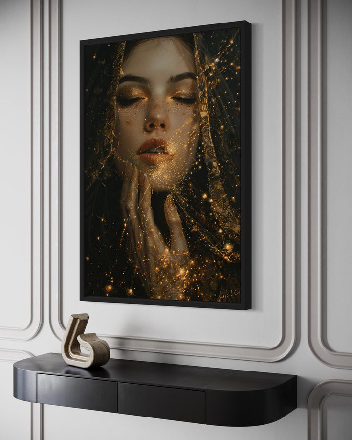 Dark Academia Golden Stardust Framed Canvas Wall Art