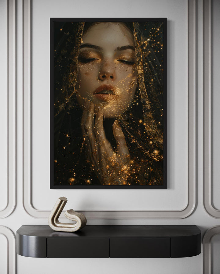 Dark Academia Golden Stardust Framed Canvas Wall Art