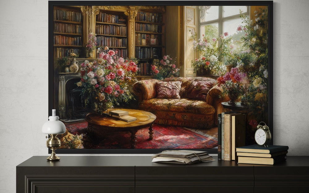 Dark Academia Vintage Magical Library Floral Canvas Wall Art