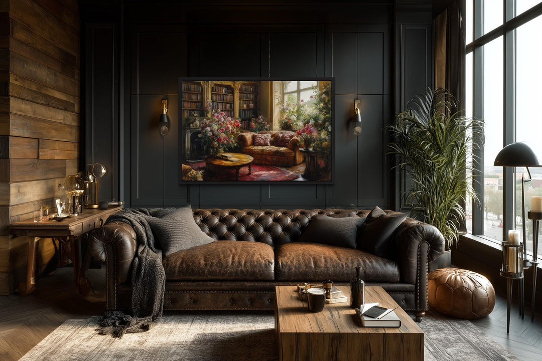 Dark Academia Vintage Magical Library Floral Canvas Wall Art