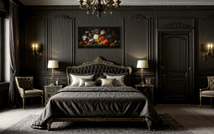 Dark Academia Wall Art – Antique Floral Print Framed Gothic Canvas Decor