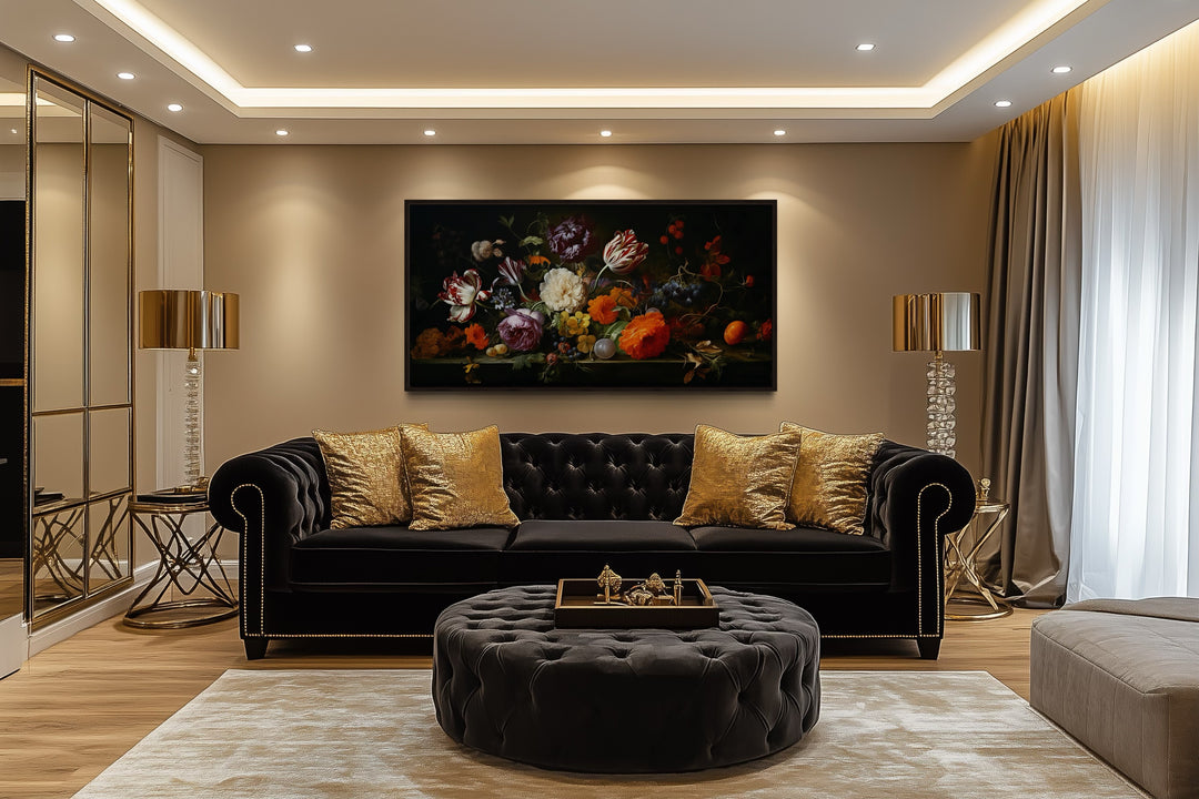 Dark Academia Wall Art – Antique Floral Print Framed Gothic Canvas Decor