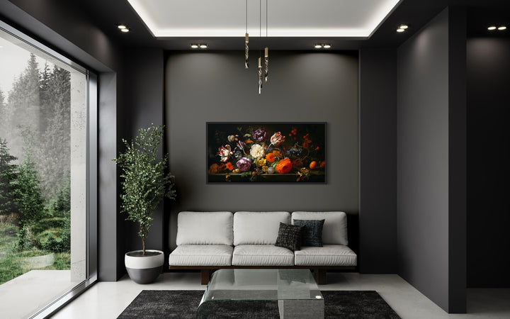 Dark Academia Wall Art – Antique Floral Print Framed Gothic Canvas Decor