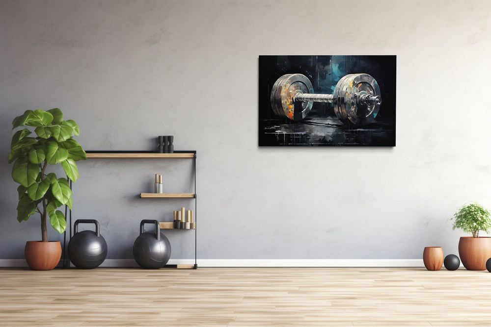 Dark Barbell Graffiti Painting Home Gym Framed Canvas Wall Art in the gym