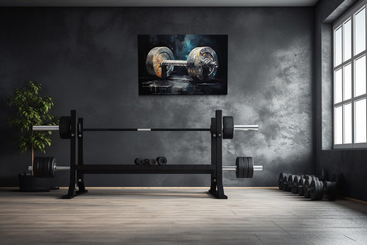 Dark Barbell Graffiti Painting Home Gym Framed Canvas Wall Art