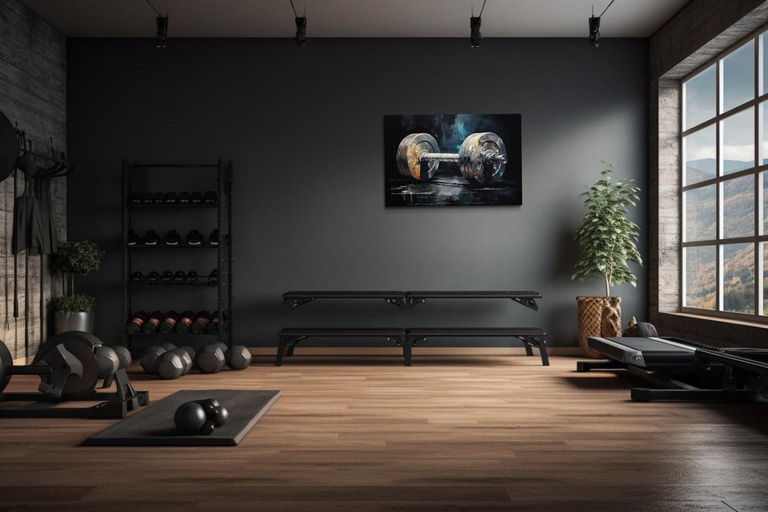 Dark Barbell Graffiti Painting Home Gym Framed Canvas Wall Art