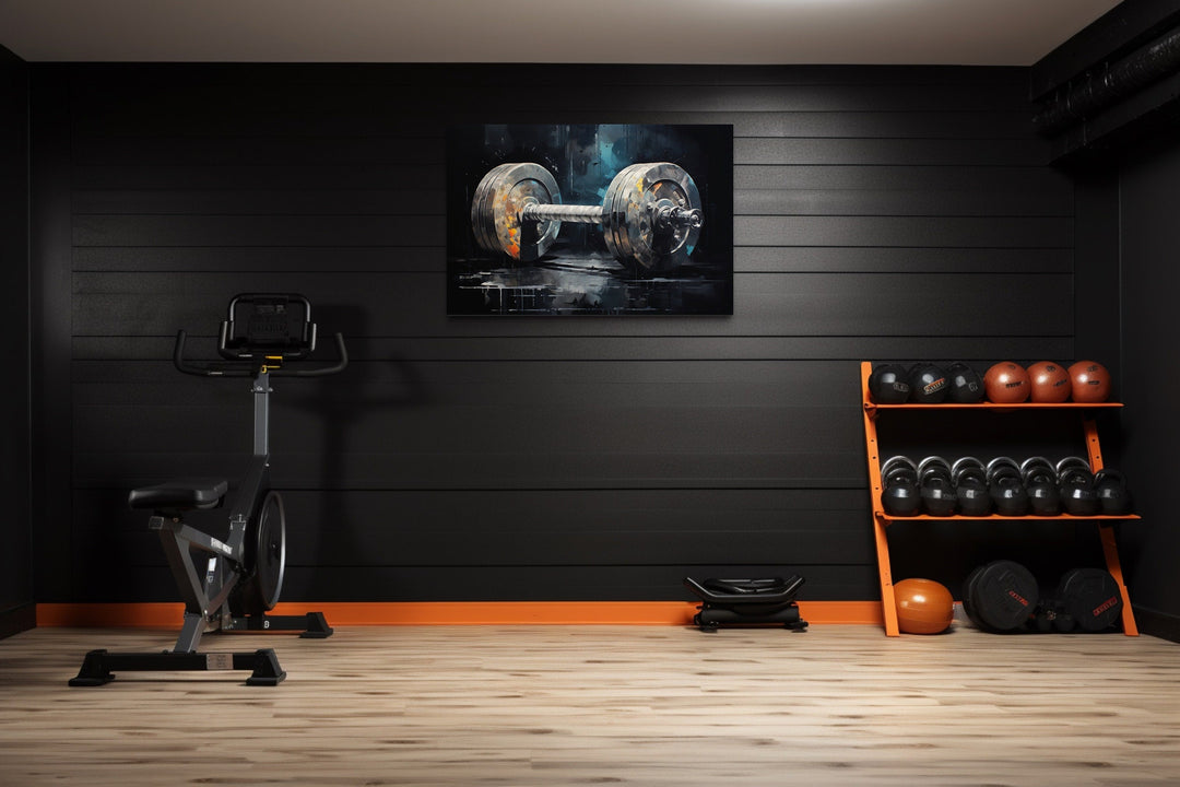 Wall Art For Men - Dark Barbell Graffiti Painting Home Gym Framed Canvas Wall Art