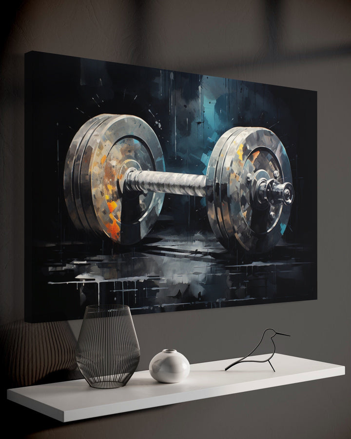 Wall Art For Men - Dark Barbell Graffiti Painting Home Gym Framed Canvas Wall Art