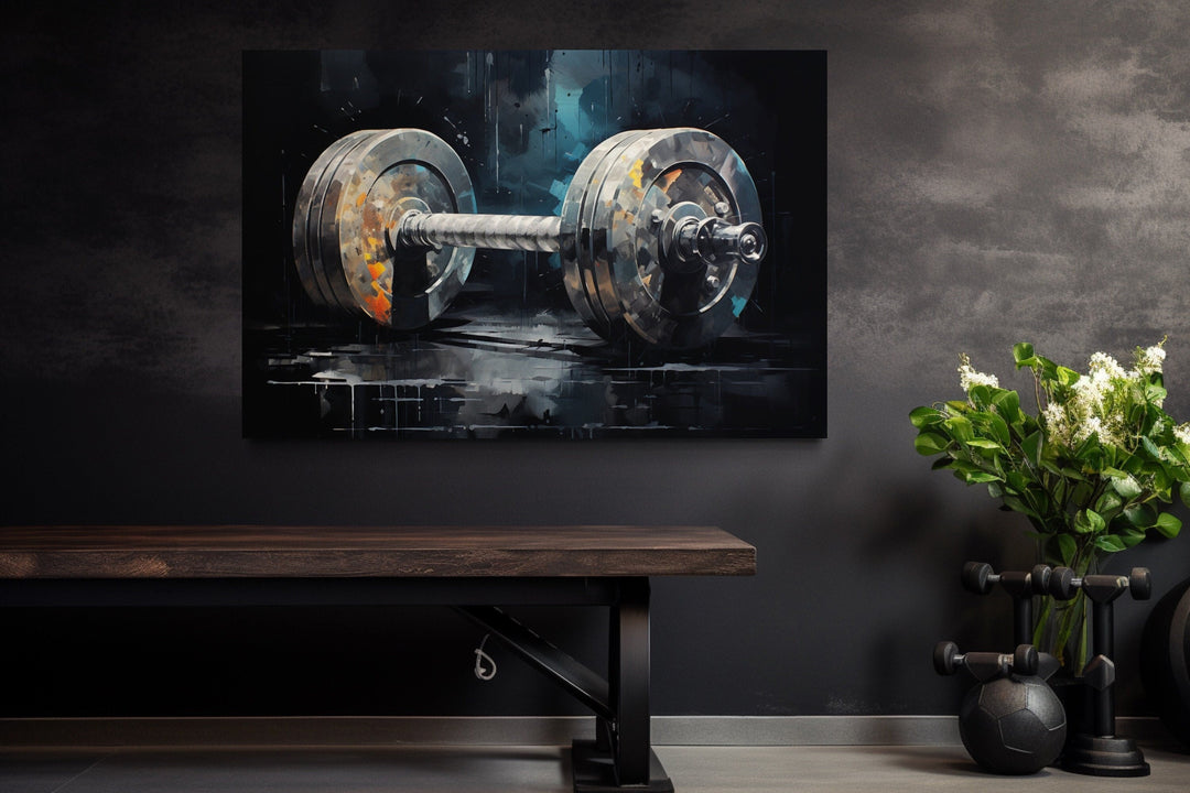 Wall Art For Men - Dark Barbell Graffiti Painting Home Gym Framed Canvas Wall Art