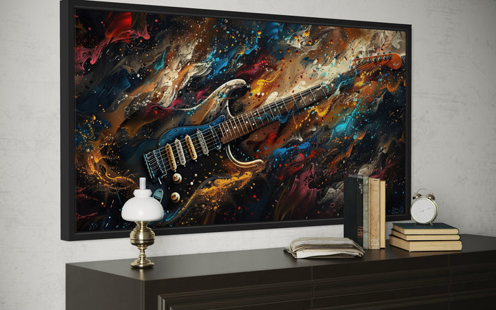 Dark Colorful Electric Guitar Framed Canvas Wall Art