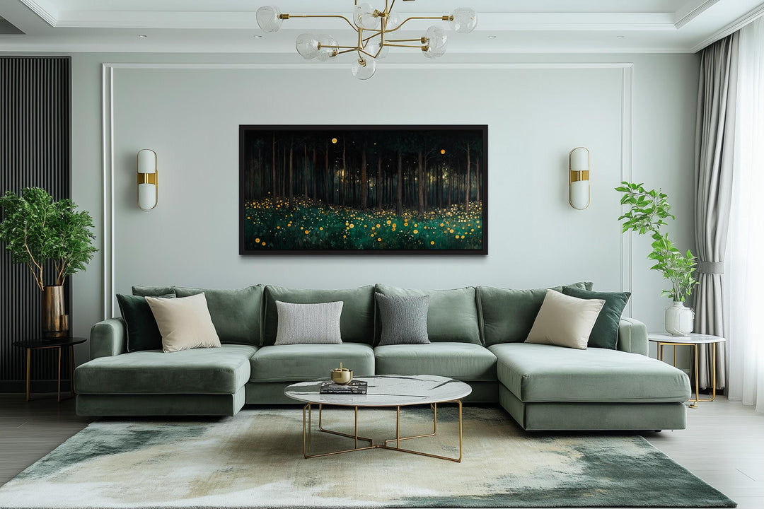 Dark Forest With Yellow Wildflowers Canvas Wall Art