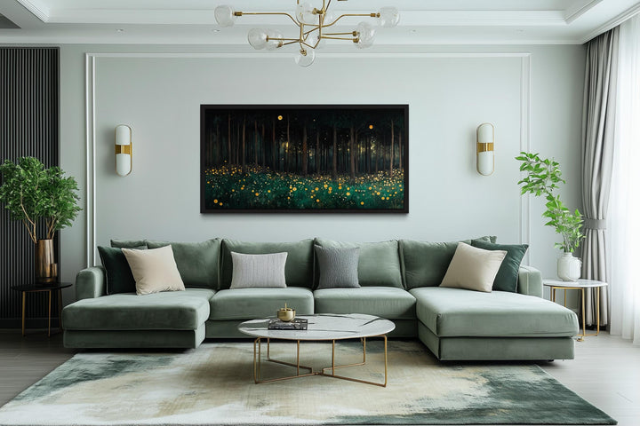 Dark Forest With Yellow Wildflowers Canvas Wall Art