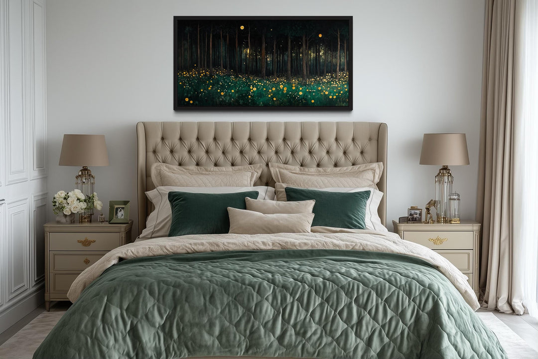 Dark Forest With Yellow Wildflowers Canvas Wall Art