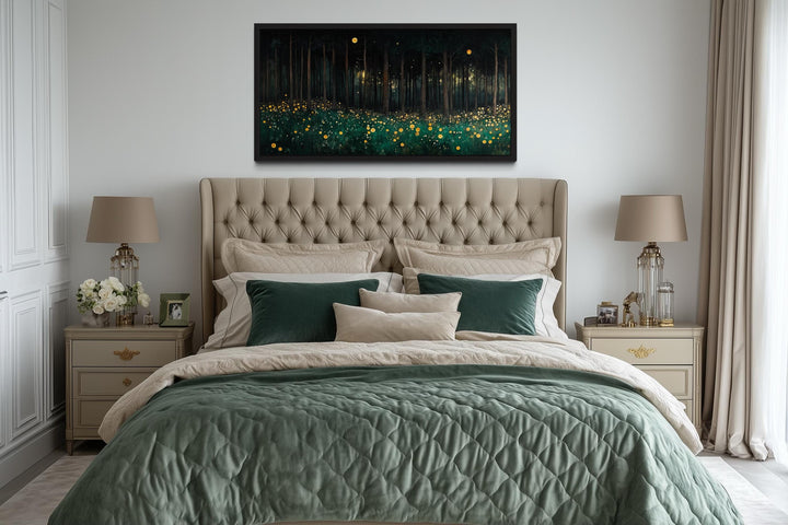 Dark Forest With Yellow Wildflowers Canvas Wall Art