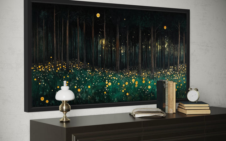 Dark Forest With Yellow Wildflowers Canvas Wall Art