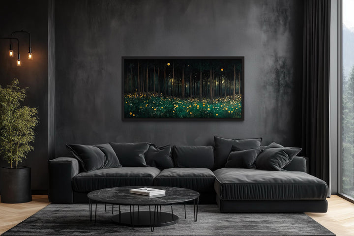Dark Forest With Yellow Wildflowers Canvas Wall Art