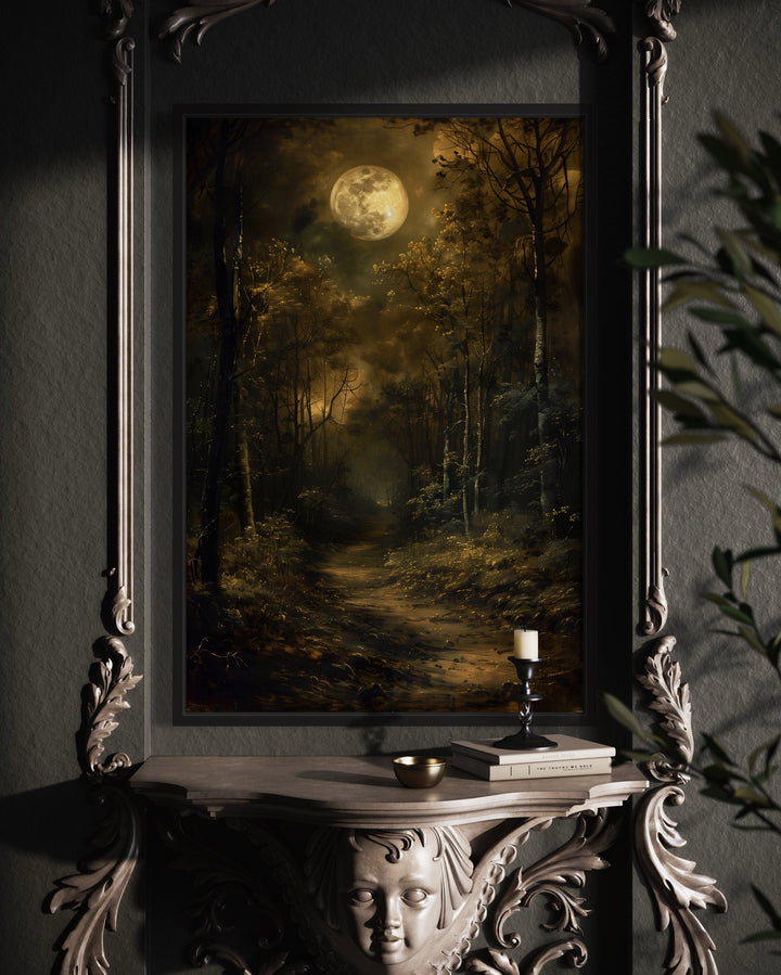 Dark Moonlit Gothic Forest Framed Halloween Wall Art