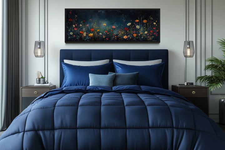 Dark Wildflowers Field Long Horizontal Over Bed Wall Art