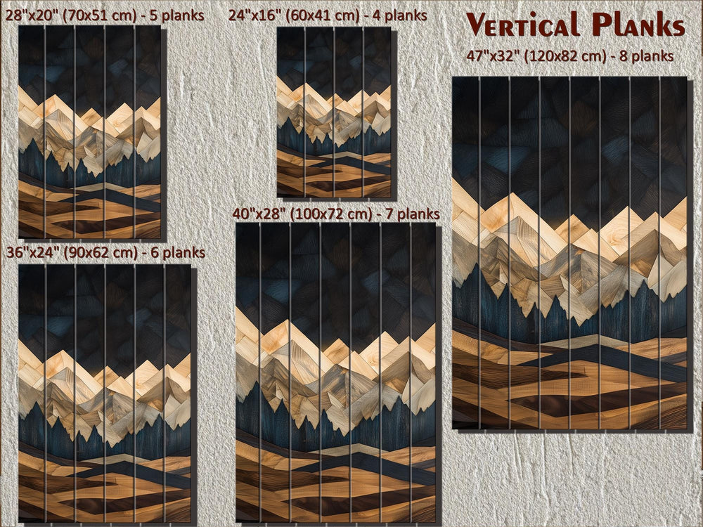 Day and Night Geometric Mountain Set of 2 Distressed Wood Wall Art
