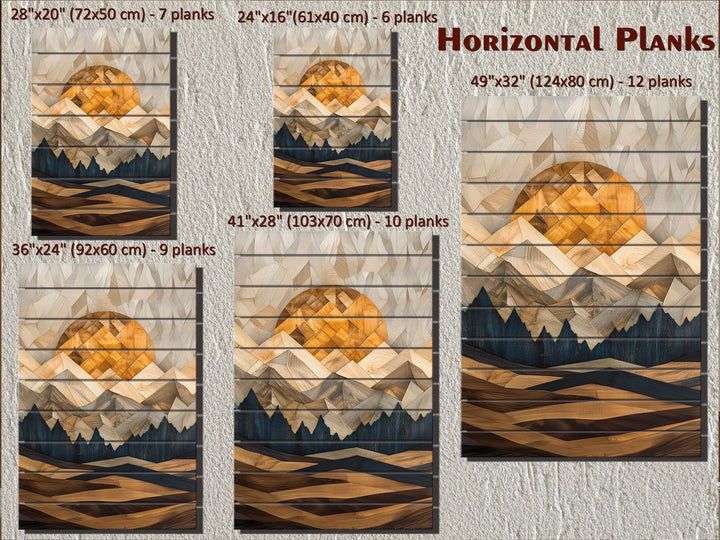 Day and Night Geometric Mountain Set of 2 Distressed Wood Wall Art