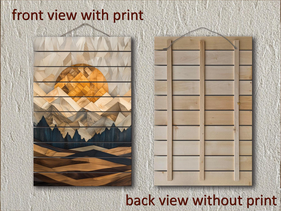 Day and Night Geometric Mountain Set of 2 Distressed Wood Wall Art
