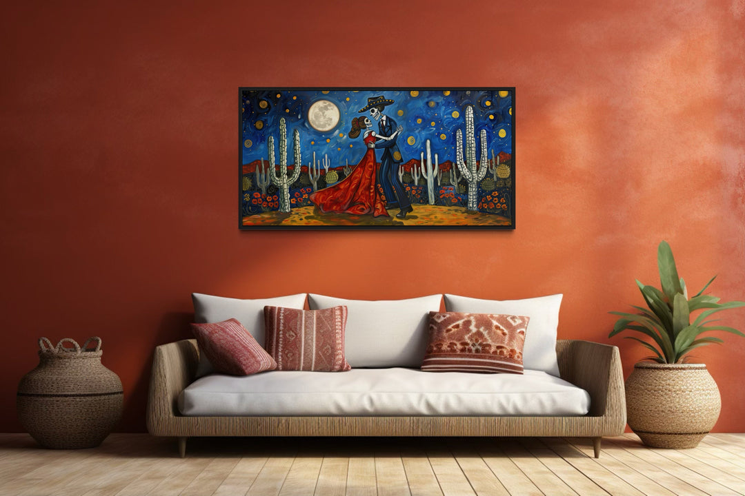 Day of The Dead Skeleton Couple Dancing In Desert At Night Mexican Wall Art