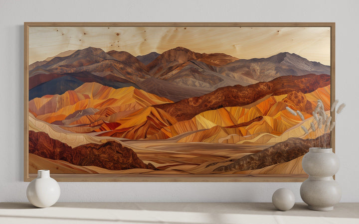 Death Valley Layered Wood Style Painting Framed Canvas Wall Art