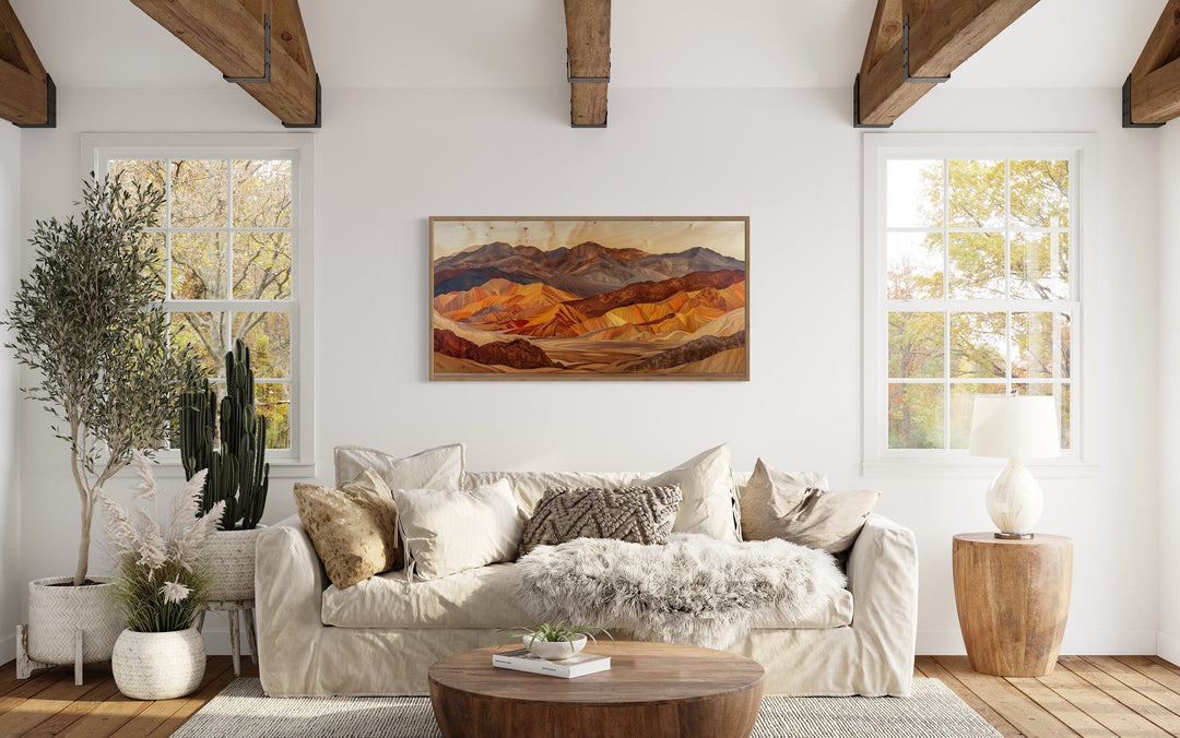 Death Valley Layered Wood Style Painting Framed Canvas Wall Art