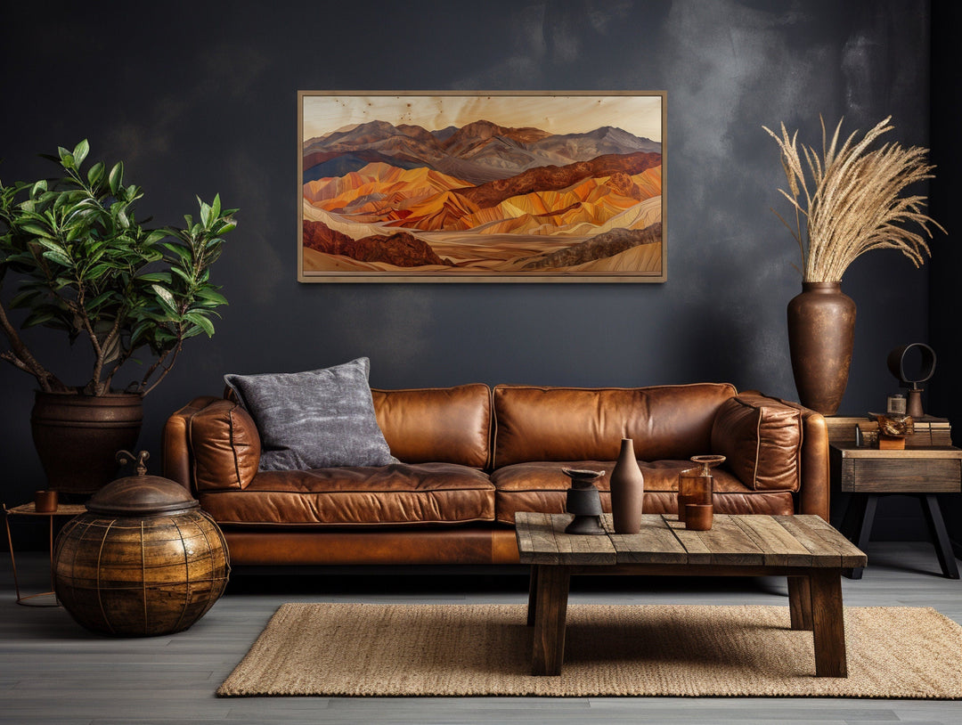 Death Valley Wall Art – Layered Wood Painting | Rustic Framed Canvas Decor