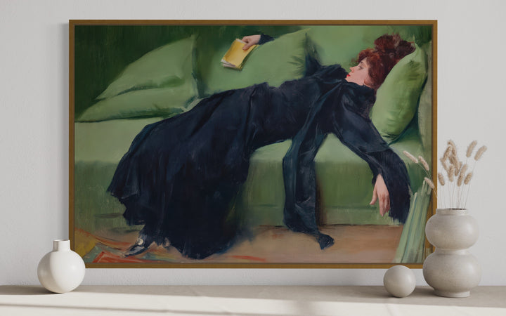 Decadent Young Woman Vintage Framed Canvas Art Print By Ramon Casas