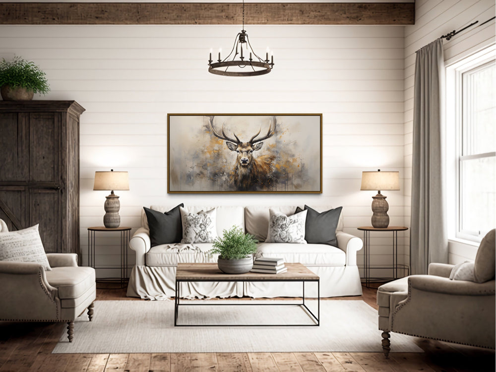 Rustic Cabin Wall Decor - Deer Abstract Portrait Extra Large Framed Canvas Wall Art