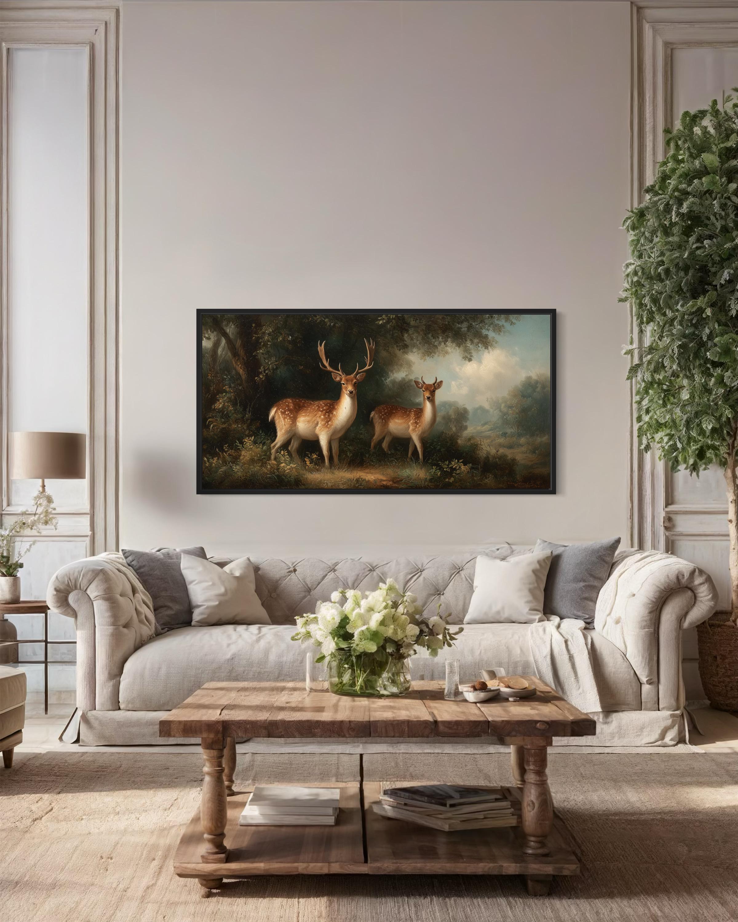 ウッドウォールアート(930×480・2) Deer & Doe Forest Canvas Wall Art | Romantic Wildlife Decor – Wall