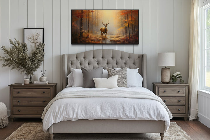 Deer Autumn Wall Art – Large Framed Canvas Print | Rustic Cabin Decor