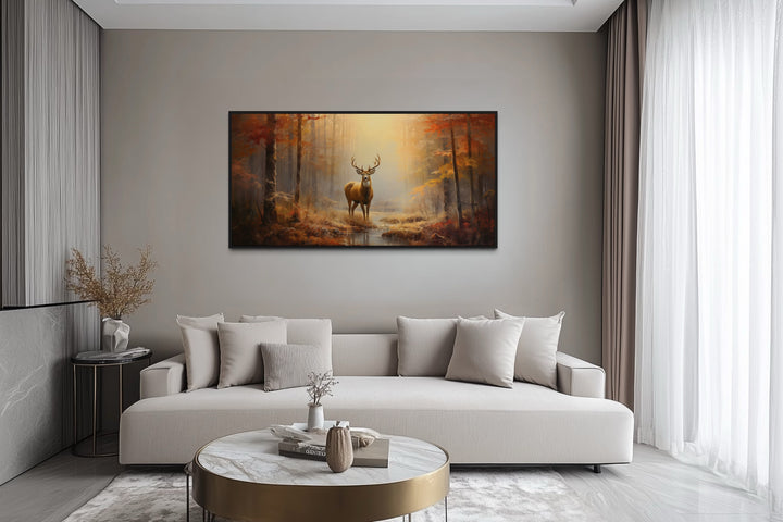 Deer Autumn Wall Art – Large Framed Canvas Print | Rustic Cabin Decor